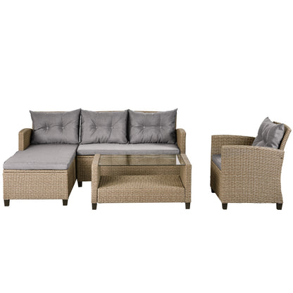 Beige Brown 4-Piece Rattan Patio Set
