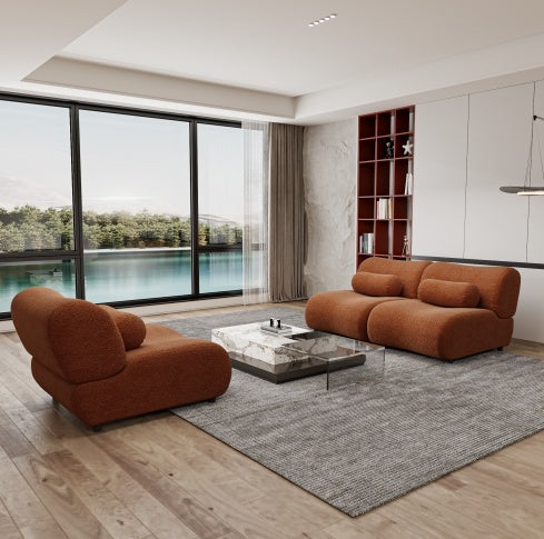 Orange Chenille 3-Seat Modular Sofa