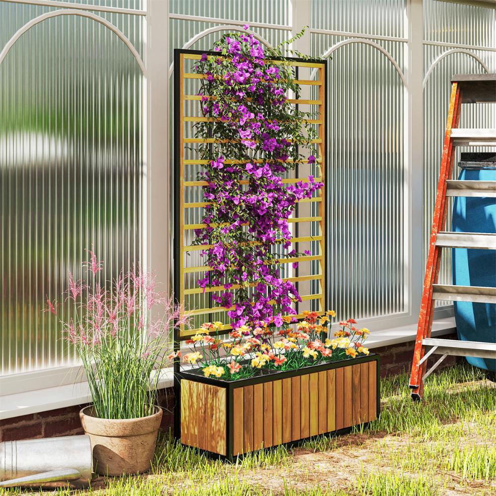 Acacia Wood Raised Garden Bed with Trellis