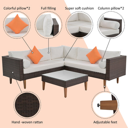 Beige Wicker 4-Piece L-Shape Sofa Set