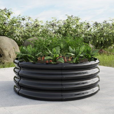 32" Silver/Black Tall Round Planter Bed
