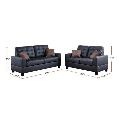 Black Faux Leather 2-Piece Sofa and Loveseat Set