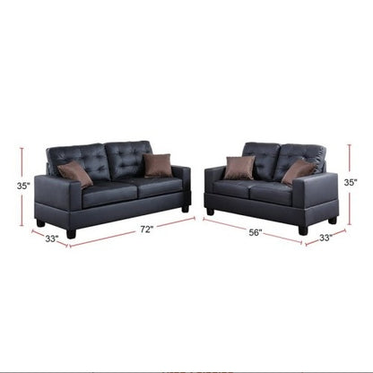 Black Faux Leather 2-Piece Sofa and Loveseat Set