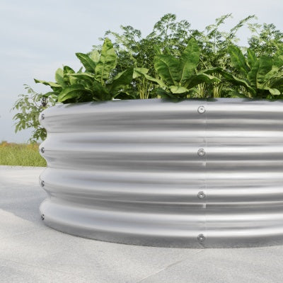 32" Silver/Black Tall Round Planter Bed