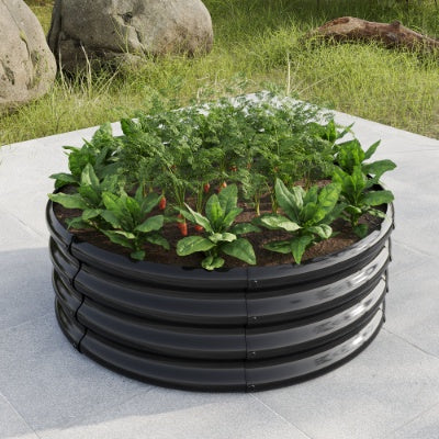 32" Silver/Black Tall Round Planter Bed