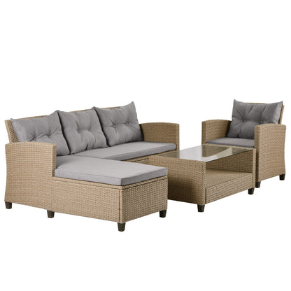 Beige Brown 4-Piece Rattan Patio Set