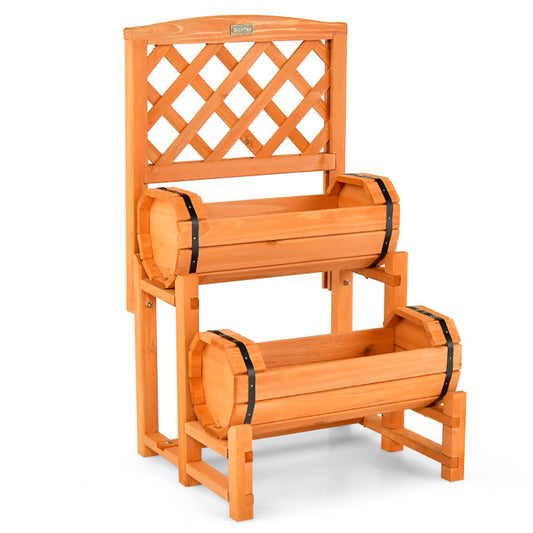 Orange 2-Tier Wooden Garden Bed with Trellis