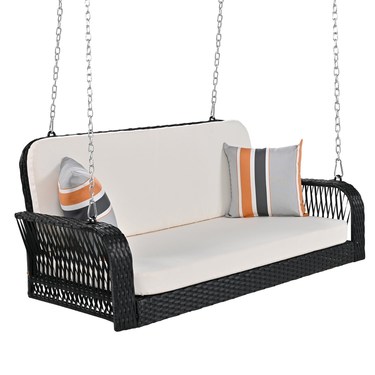 Beige Black Wicker 2-Seater Porch Swing