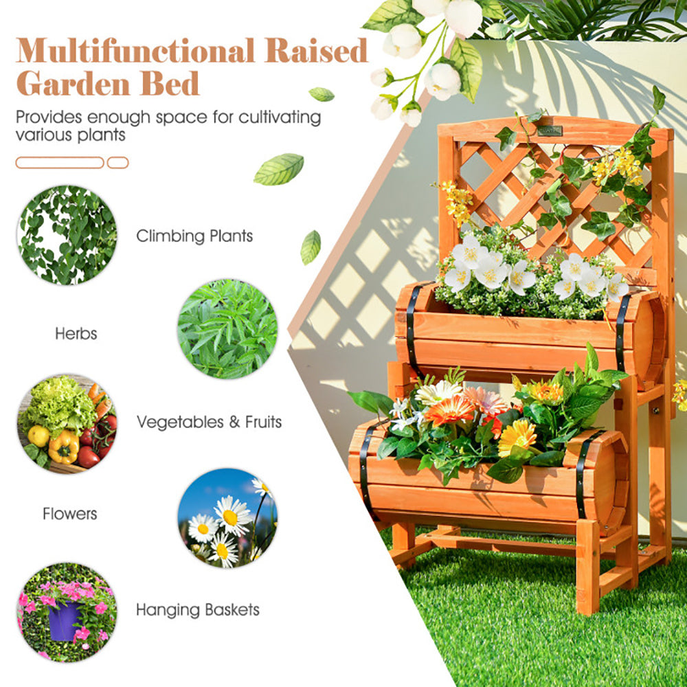 Orange 2-Tier Wooden Garden Bed with Trellis