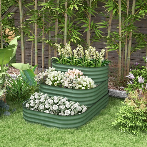Green 3-Tier Galvanized Raised Garden Bed