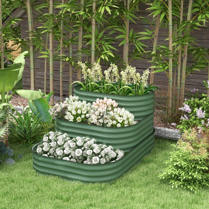 Green 3-Tier Galvanized Raised Garden Bed
