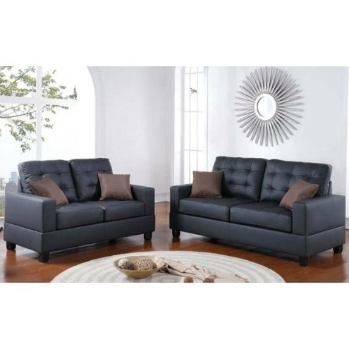 Black Faux Leather 2-Piece Sofa and Loveseat Set