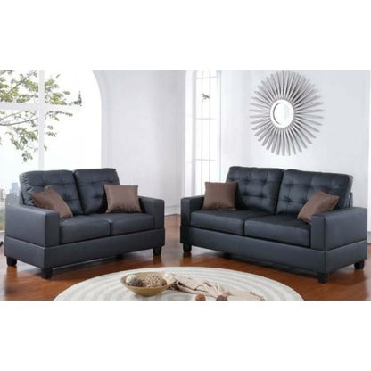 Black Faux Leather 2-Piece Sofa and Loveseat Set