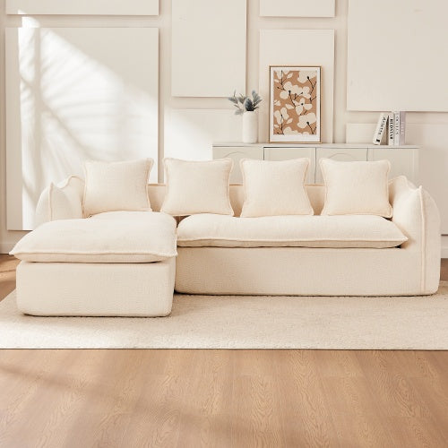 Beige/Grey L-Shaped 3-Seat Sleeper Sofa