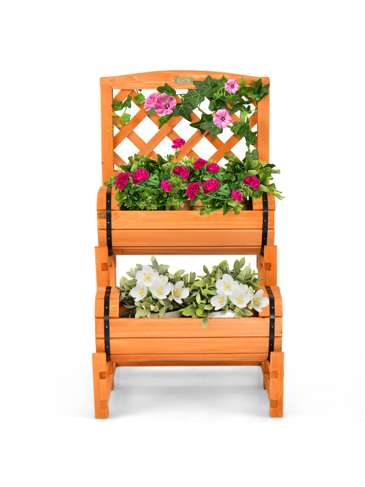 Orange 2-Tier Wooden Garden Bed with Trellis