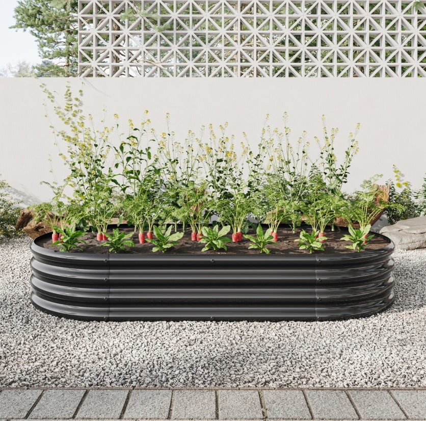Black Oval Metal Raised Garden Bed