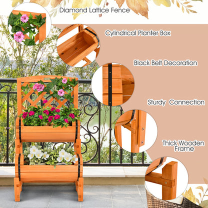 Orange 2-Tier Wooden Garden Bed with Trellis
