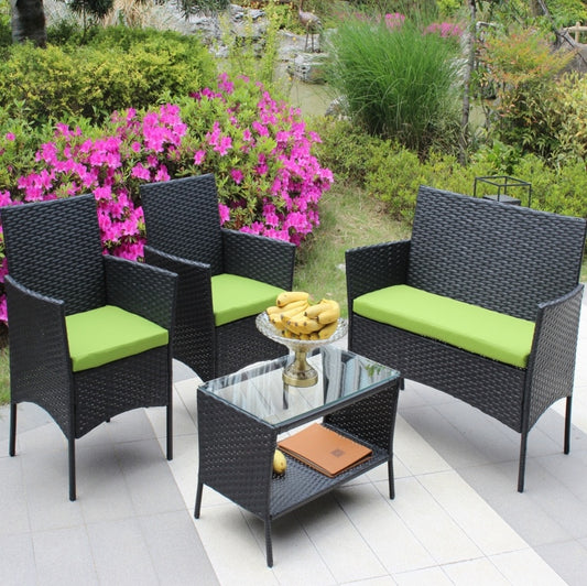 Black Rattan 4-Piece Patio Sofa Set