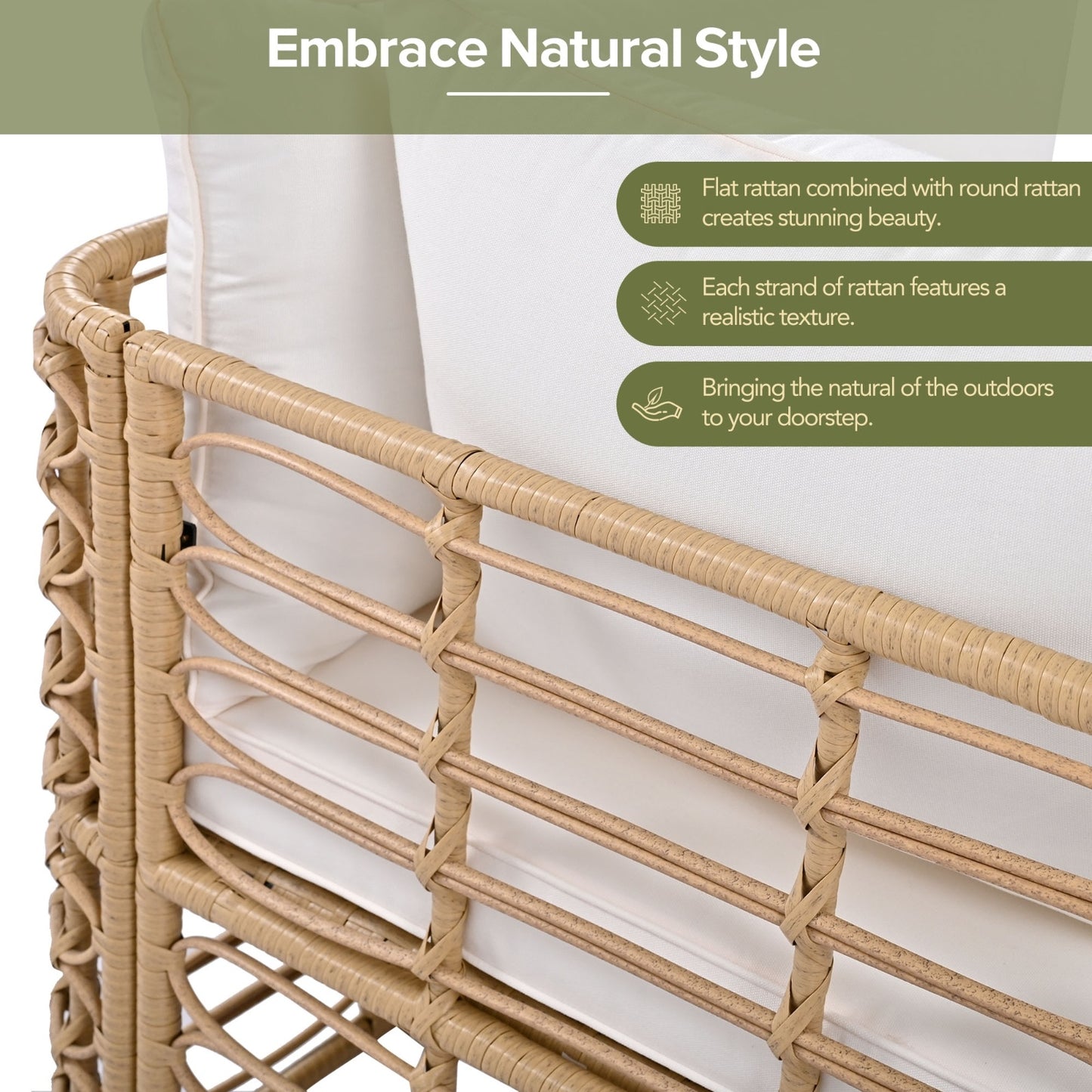 Beige Wicker 7-Piece Patio Sofa Set