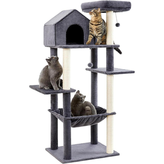 60" Multi-Level Cat Tree with Scratching Post & Hammock
