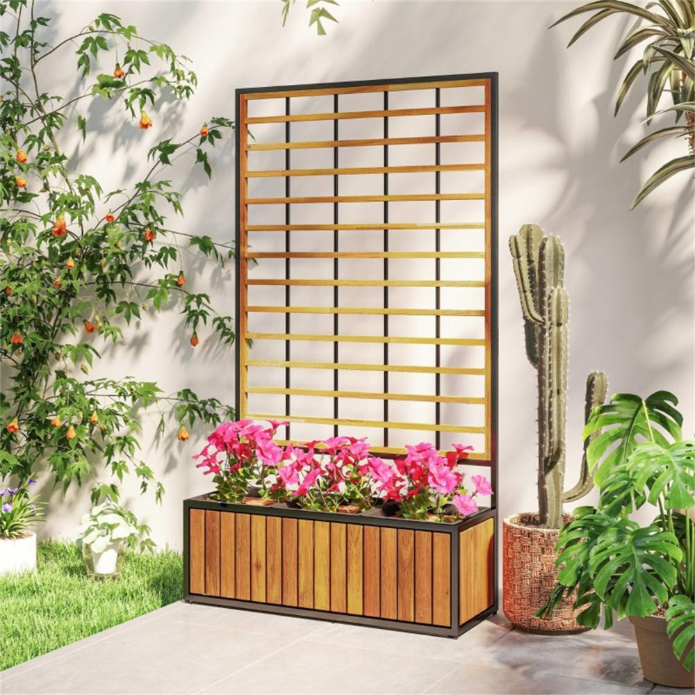 Acacia Wood Raised Garden Bed with Trellis