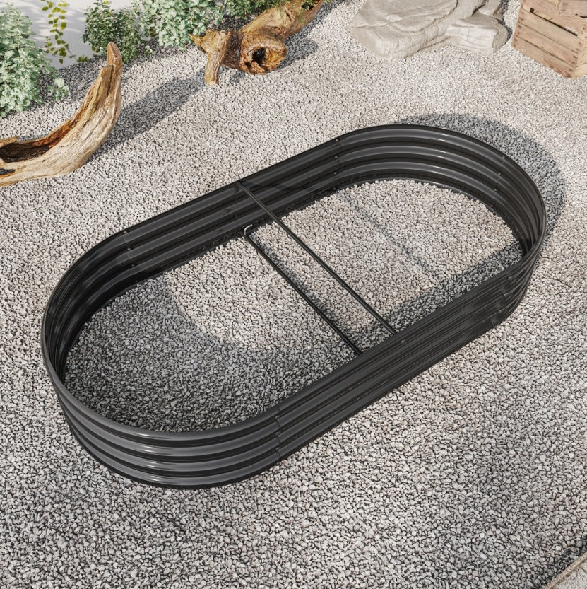 Black Oval Metal Raised Garden Bed