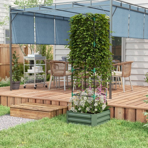 Green Galvanized 24x24 Raised Garden Bed with Trellis