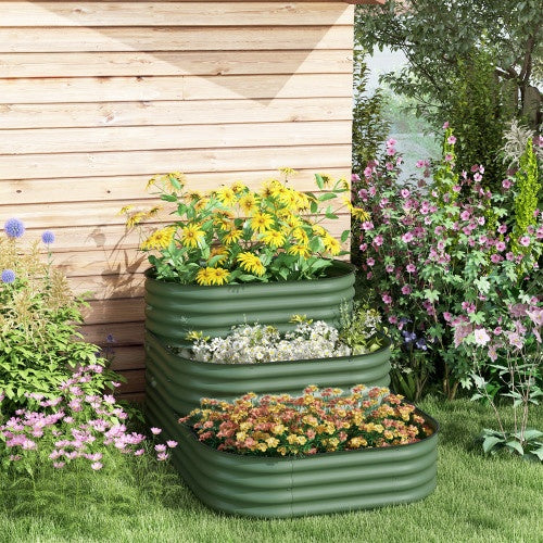 Green 3-Tier Galvanized Raised Garden Bed