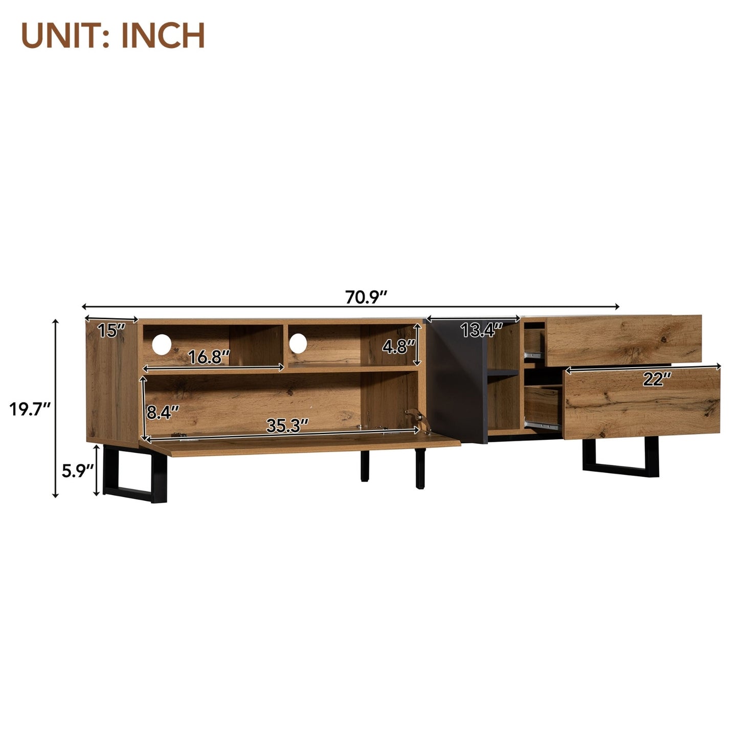 Wood Modern 80-Inch TV Stand with Storage