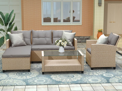 Beige Brown 4-Piece Rattan Patio Set