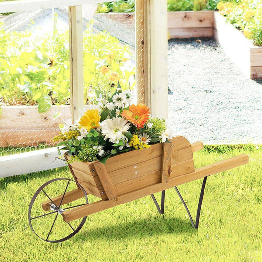 Walnut Wooden Wagon Planter with Magnetic Decor