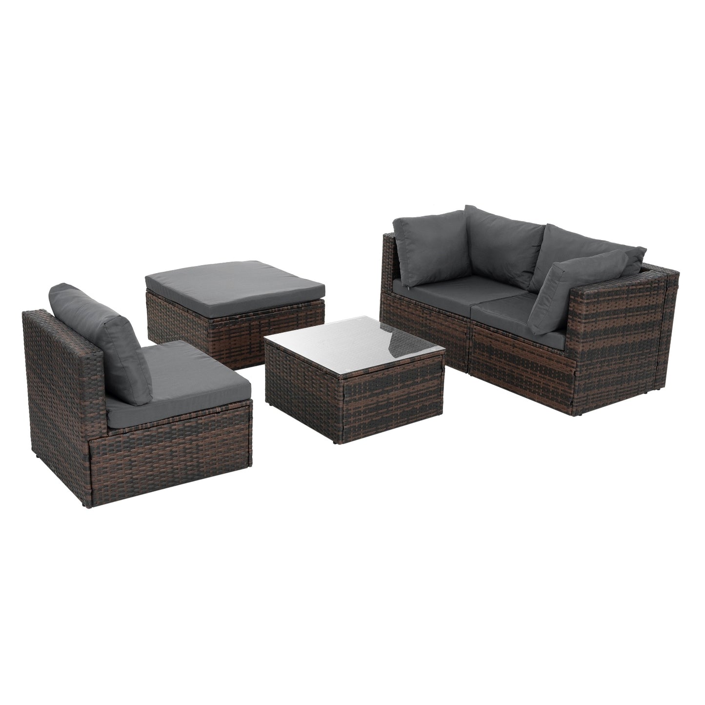 5-Piece Brown Wicker Patio Furniture Set