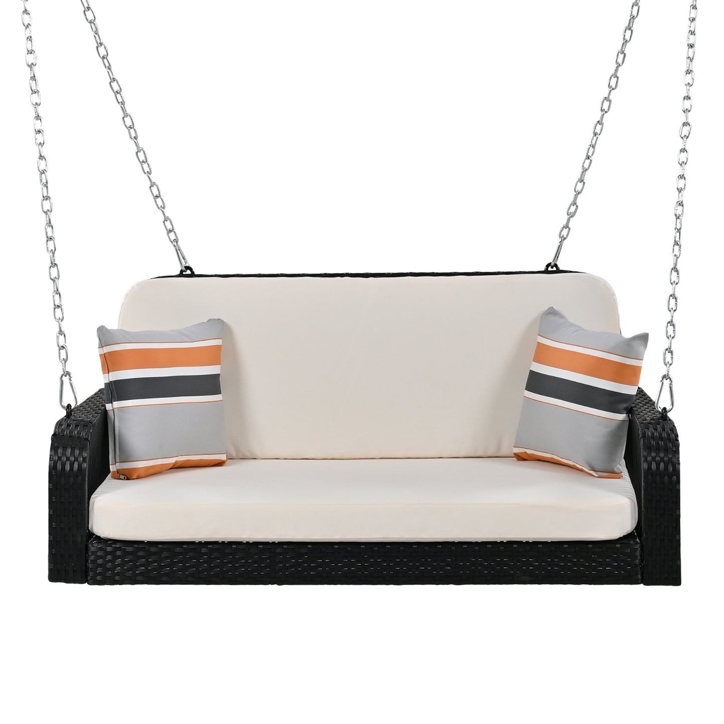 Beige Black Wicker 2-Seater Porch Swing