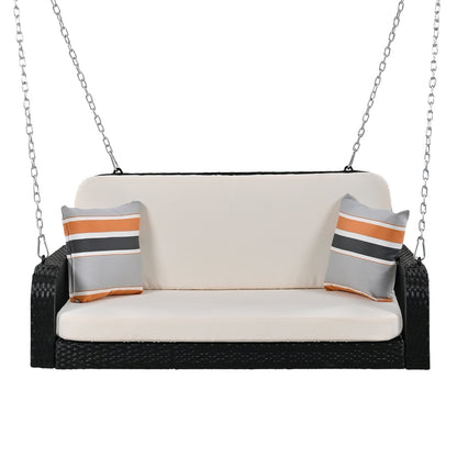 Beige Black Wicker 2-Seater Porch Swing