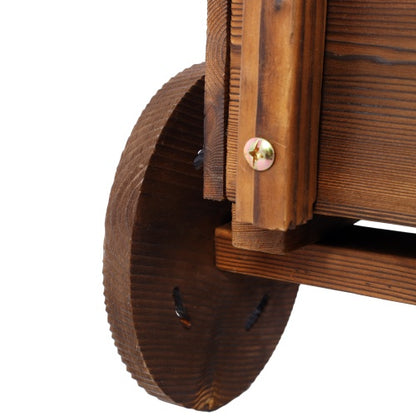 Brown Wooden Wagon Planter with Wheels