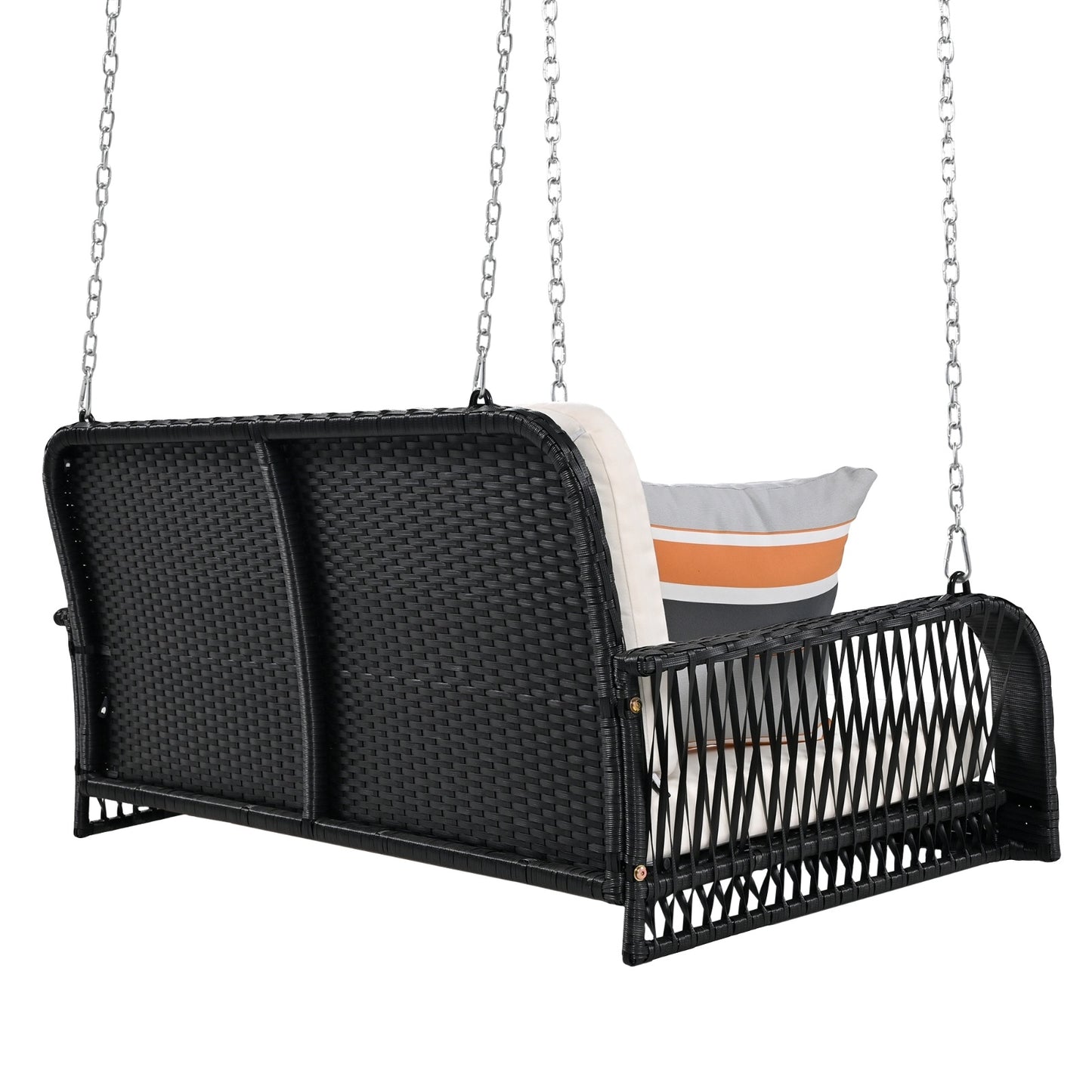 Beige Black Wicker 2-Seater Porch Swing