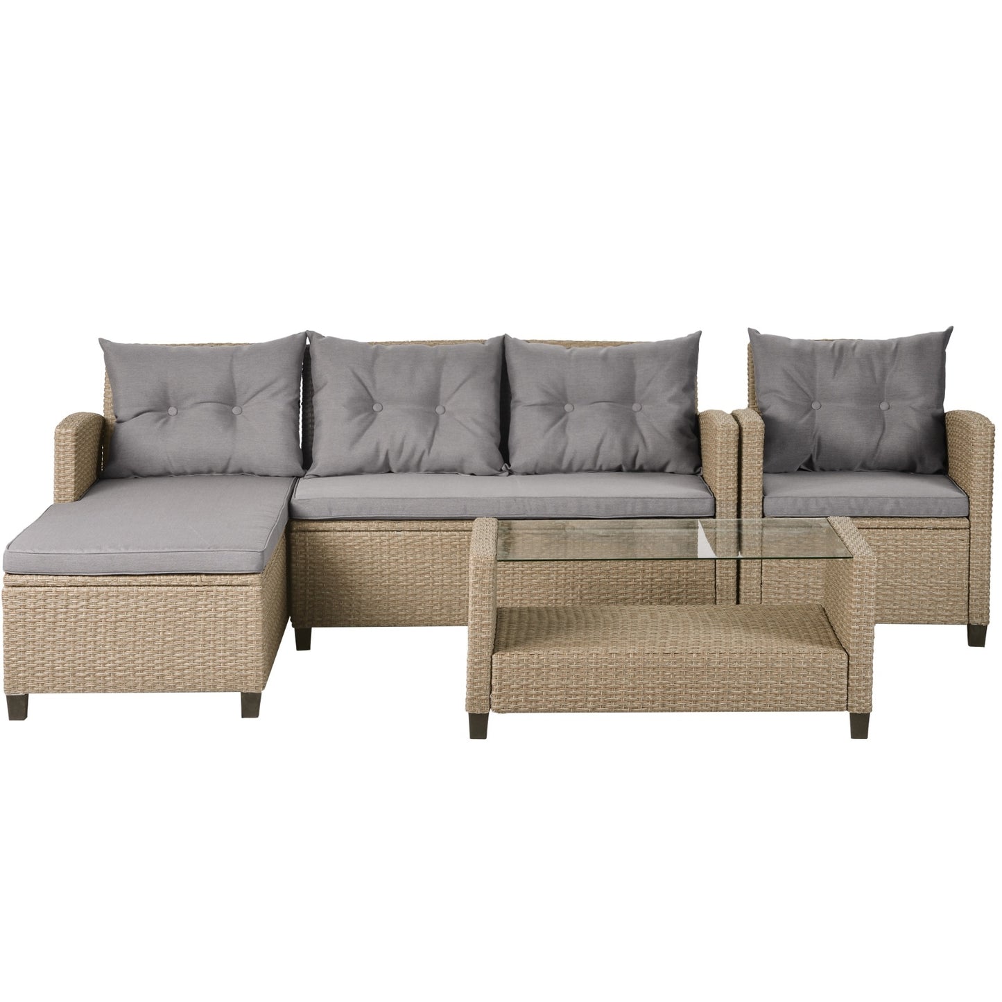 Beige Brown 4-Piece Rattan Patio Set