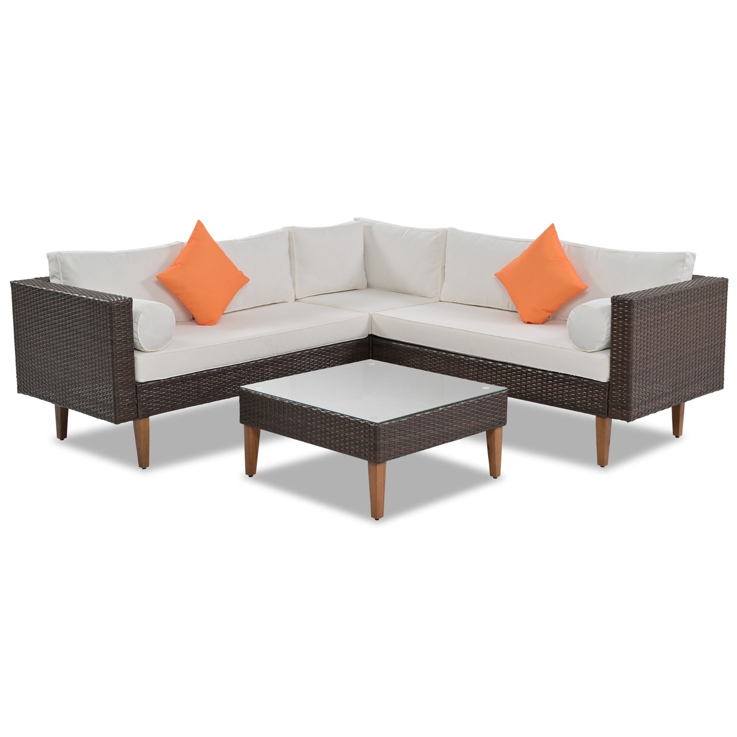 Beige Wicker 4-Piece L-Shape Sofa Set