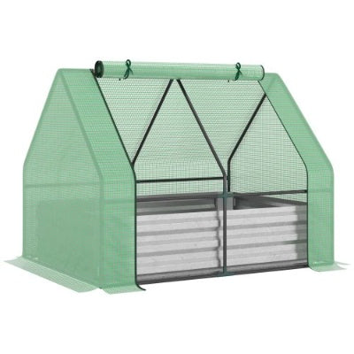 Green Galvanized Raised Garden Bed with Greenhouse
