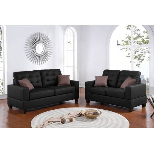 Black Faux Leather 2-Piece Sofa and Loveseat Set