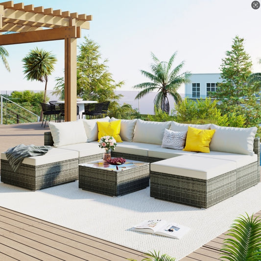 Gray Wicker 8-Piece Patio Sofa Set