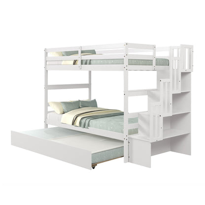 White Twin Bunk Bed with Trundle & Storage