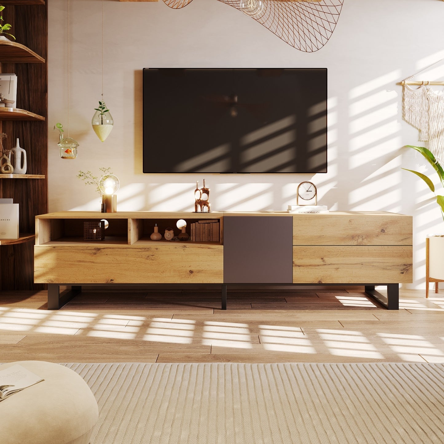 Wood Modern 80-Inch TV Stand with Storage
