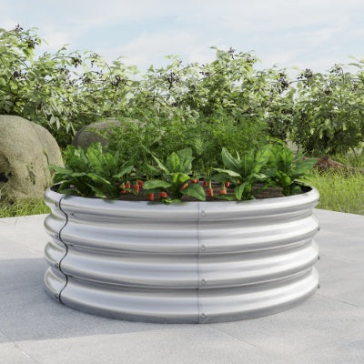 32" Silver/Black Tall Round Planter Bed