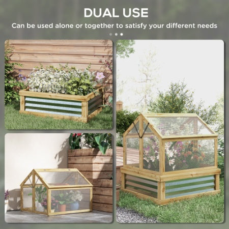 Natural Wood Raised Garden Bed with Greenhouse