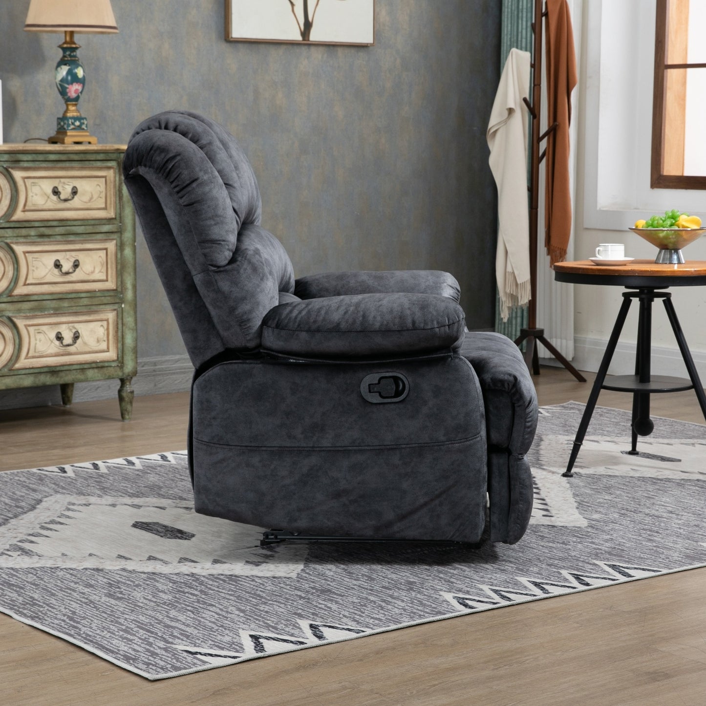 Dark Gray Velvet Manual Recliner Chair