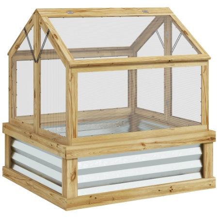 Natural Wood Raised Garden Bed with Greenhouse