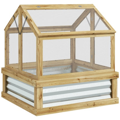 Natural Wood Raised Garden Bed with Greenhouse