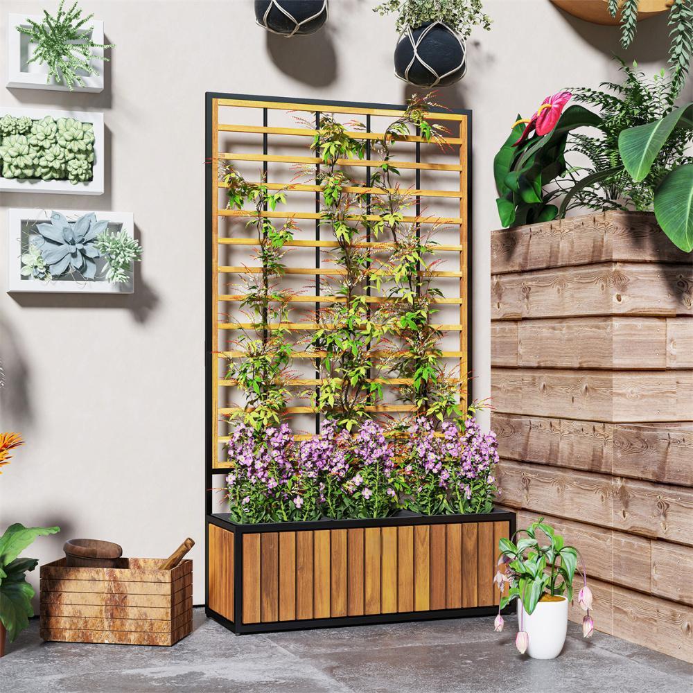 Acacia Wood Raised Garden Bed with Trellis
