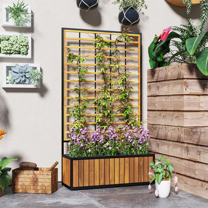 Acacia Wood Raised Garden Bed with Trellis